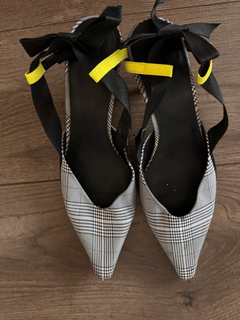 Zara Pointed Plaid Slingback Kitten Heels with Neon Accent, Size 39(8) - Picture 6 of 11